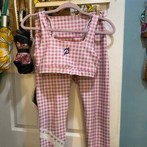 Pink Gingham Peloton Apparel Athletic Set, Size S/M